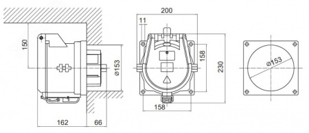 Розетка панельная PSS IP67 400А 3P+E+N 690В