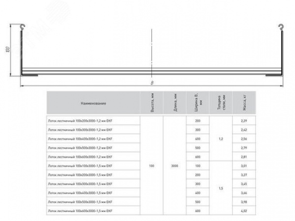 Лоток лестничный 100х200х6000-1,2 мм