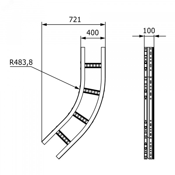 Угол лестничный 45 градусов 100x400 R=660мм