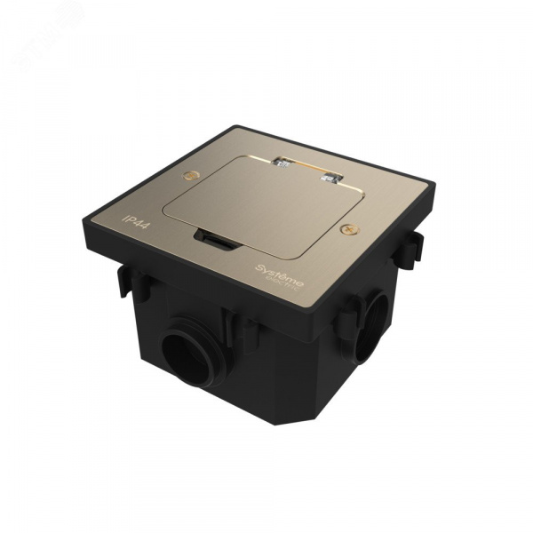 MultiDesk Лючок с розеткой 2К+З, 16А/250В, IP44 с монтажной коробкой для бетонных полов Никель, тип MDK21