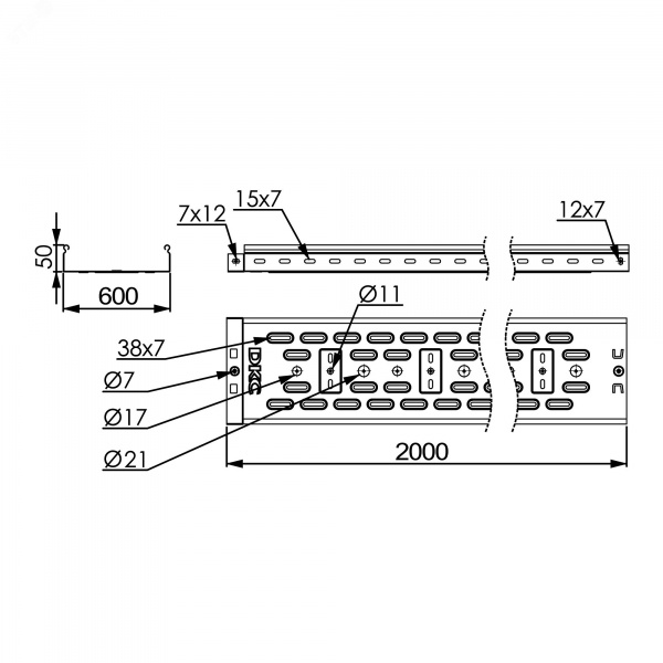 Лоток перфор 600х50 L2000