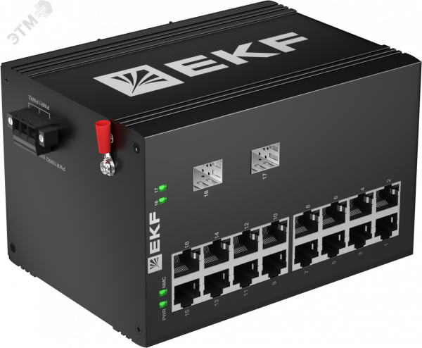 Коммутатор промышленный неуправляемый U-2GX/SFP-16GT, 2 порта 1000Base-X SFP, 16 портов 10/100/1000Base-T(X) RJ45, монтаж на динрейку TSX EKF
