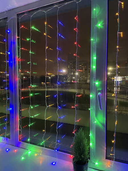 Гирлянда LED Дождь/Занавес 1,8х1,5 м мультиколор 8 режимов, 220V, IP20 (60/720), ENIZ-01M