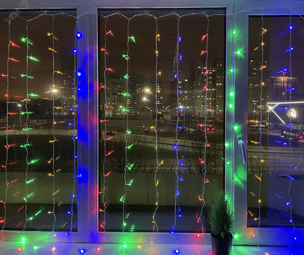 Гирлянда LED Дождь/Занавес 1,8х1,5 м мультиколор 8 режимов, 220V, IP20 (60/720), ENIZ-01M