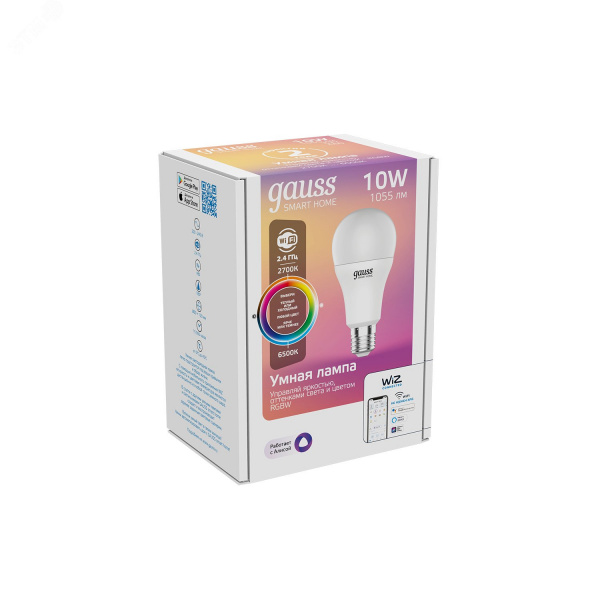 Лампа светодиодная умная SMD LED 10 Вт 1055 лм RGBW E27 AC 220В IP20 изменение цветовой температуры и диммирование управление по Wi-Fi Smart Home Gauss