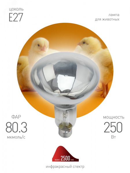 Лампа инфракрасная ИКЗ 220-250 R127 E27 250 Вт ЭРА