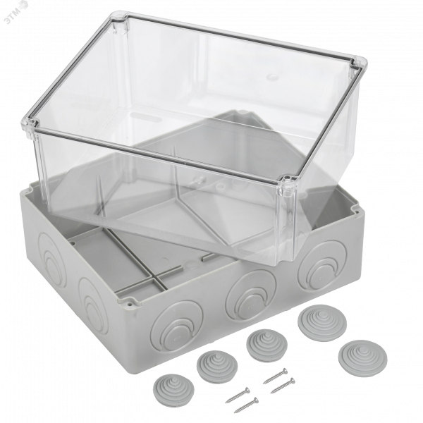 Коробка КМ41278 распаячная для открытой проводки 240х195х165мм IP55 RAL7035 прозрачный красный кабельные вводы