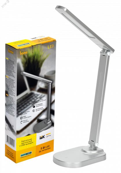 LIGHTING Светильник светодиодный настольный 2028 5Вт на подставке USB-выход диммер серебро IEK