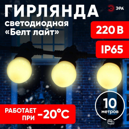 Гирлянда Белт Лайт набор 10 м, ERABL-WS10 30 LED ламп (шаг 30 см), теплый свет, 220 В, каучук
