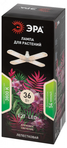 Фитолампа для растений светодиодная FITO-36W-Rа90-E27-FOLD 4-х лепестковая полного спектра 36 Вт Е27