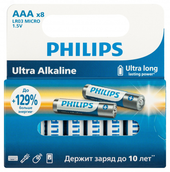 Элемент питания алкалиновый LR03E8W/51 ААА 1,5v 8 шт. LR03-8BL Ultra